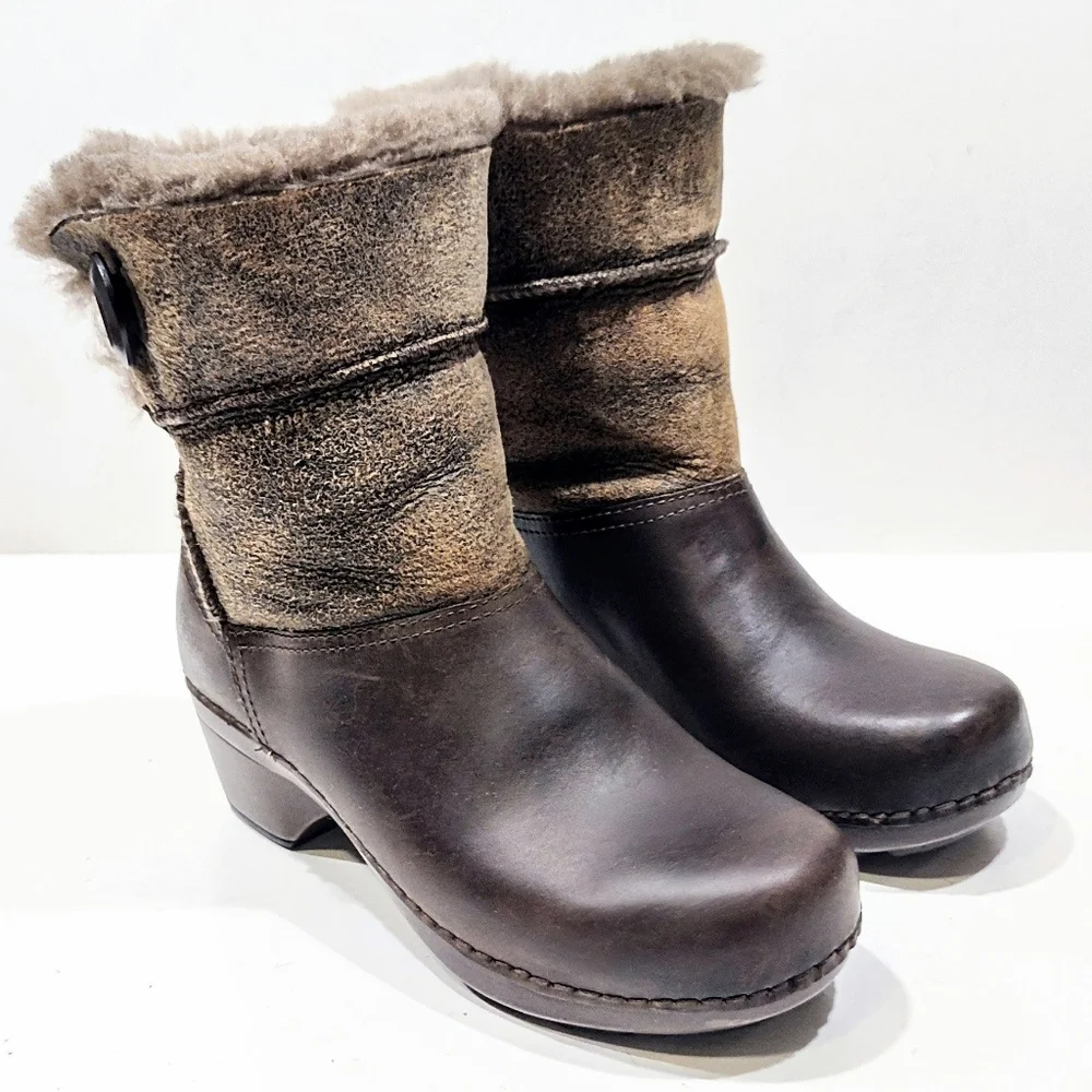 Dansko Stormy Leather Boots Clogs Shearling Lining Brown Women's EU 36 US 5.5-6 - Picture 8 of 11